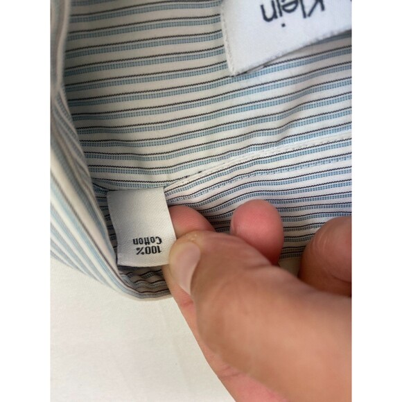 Calvin Klein Mens Button-Down Dress Shirt 16 34/35 Stripe Blue Slim Fit Non-Iron - Picture 6 of 10